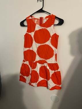 Gymboree Girls Prep Perfect Orange Sketched Polka Dot Drop Waist Dress